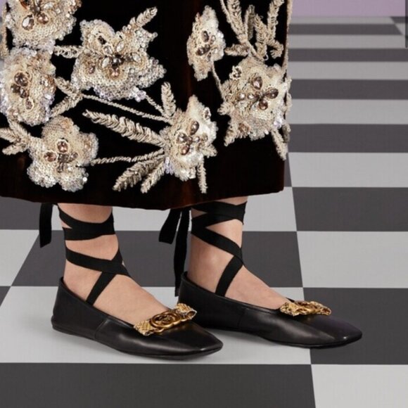 Gucci GG Python Bow Leather Ballet Flats - Picture 3 of 15